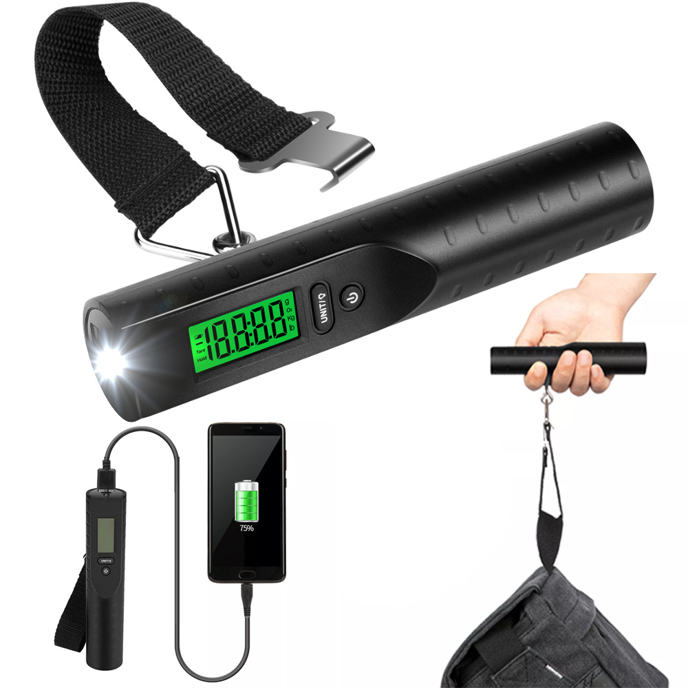 Digitální váha na zavazadla, 3000mAh powerbanka, baterka, teploměr, do 50kg ±10g