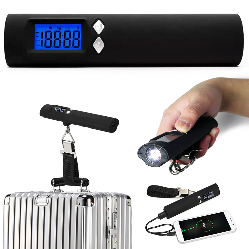 Digitální váha na zavazadla, powerbanka 2600mAh, baterka, do 50kg ±10g