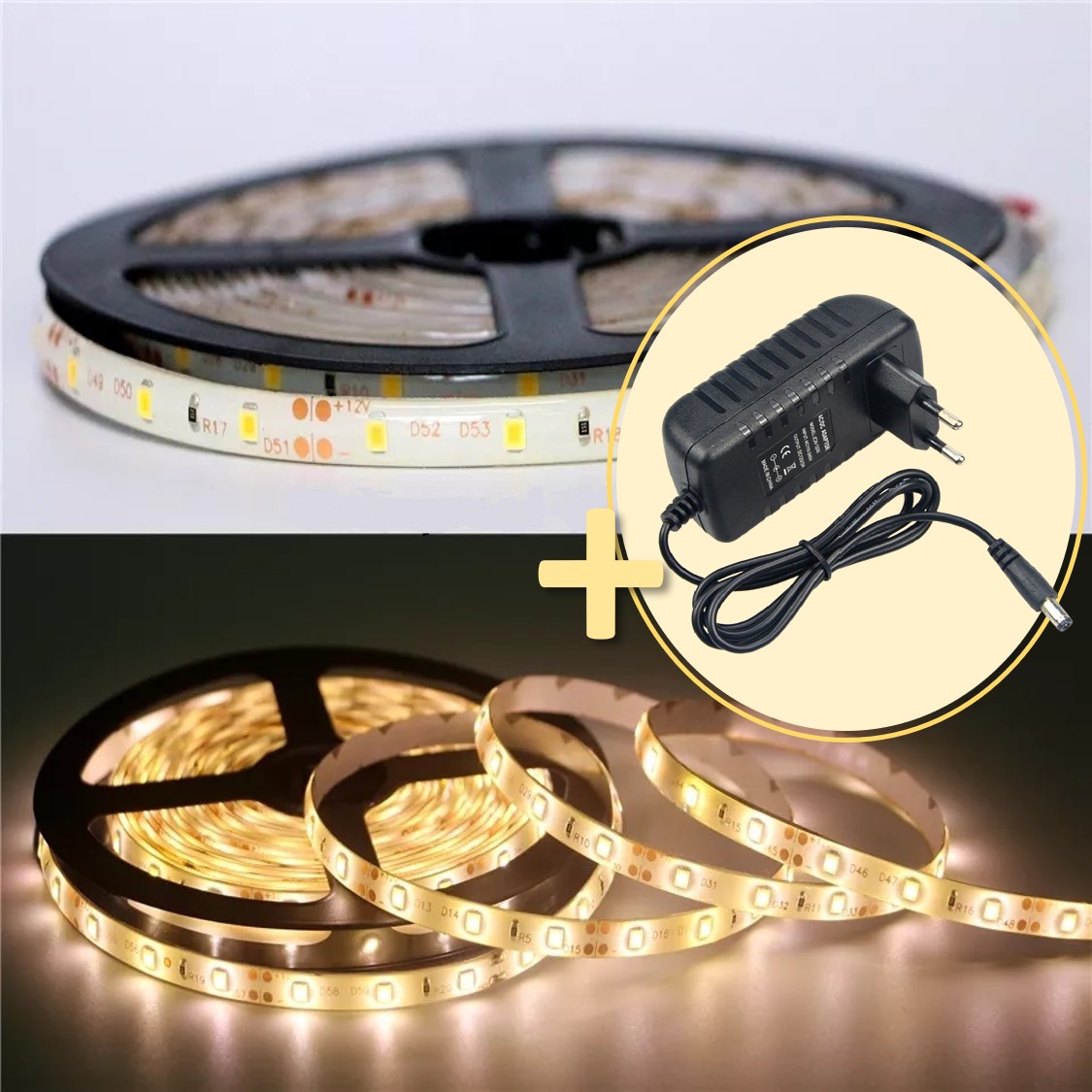 LED pásek 5m, teplá bílá 12V + zdroj zdarma