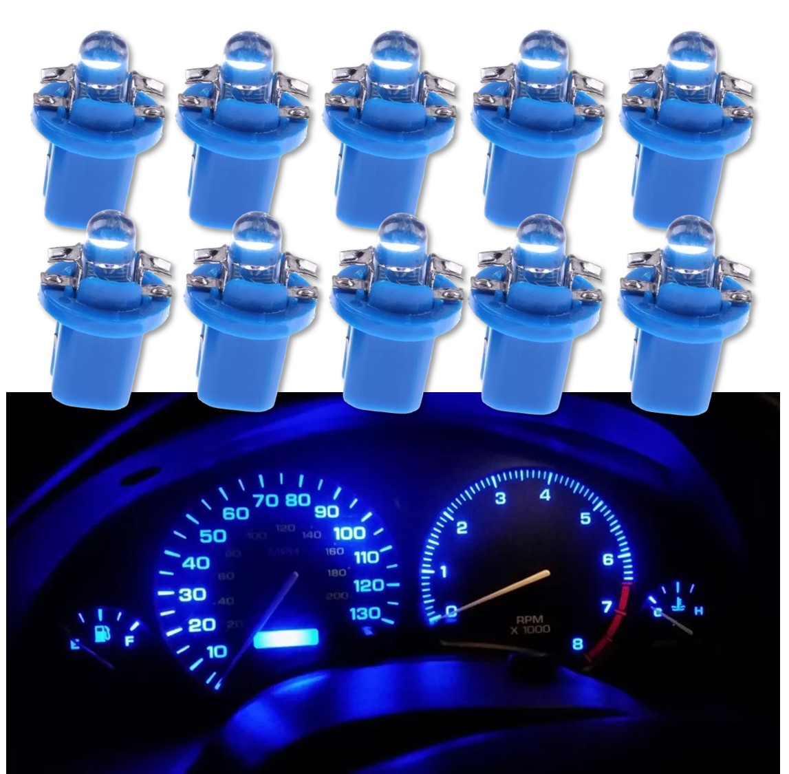Sada 10ks LED žárovek B8,5D do palubní desky, barva modrá
