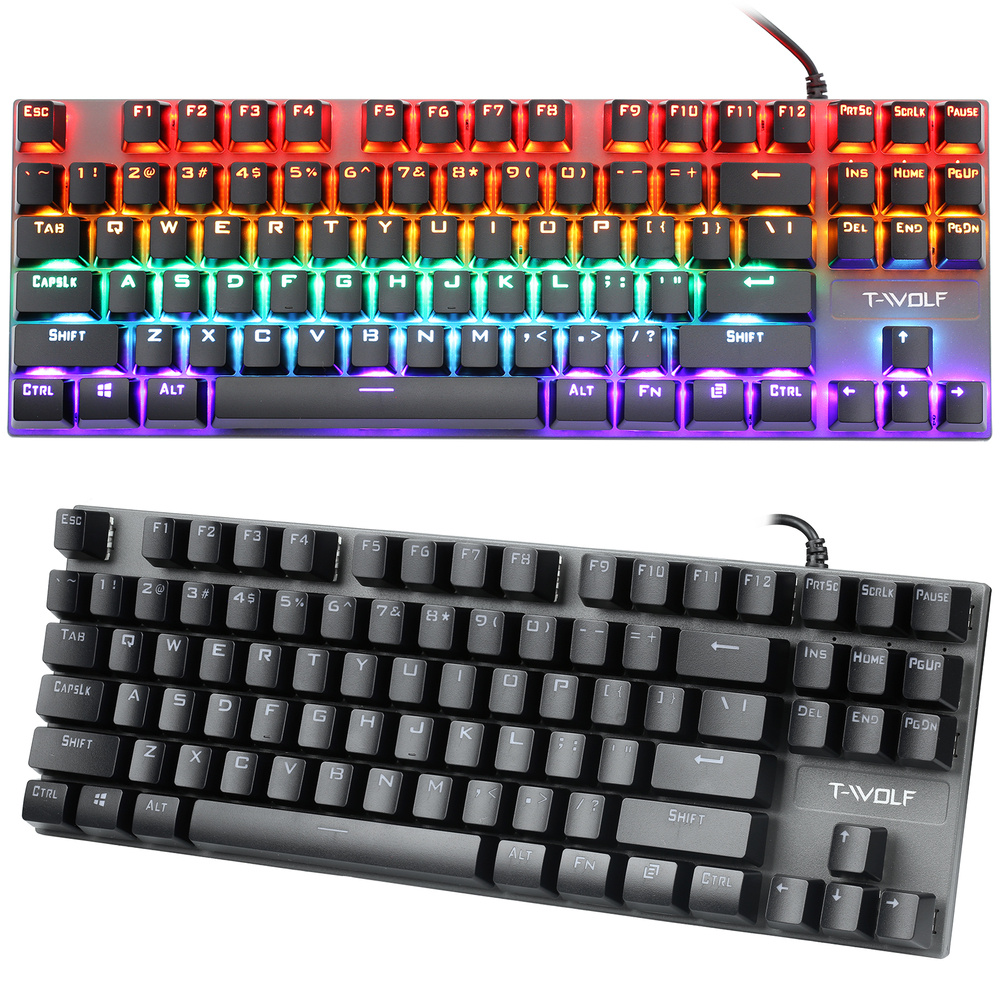 Herní mechanická klávesnice s RGB LED podsvícením, TKL bez numeriky, modré spínače
