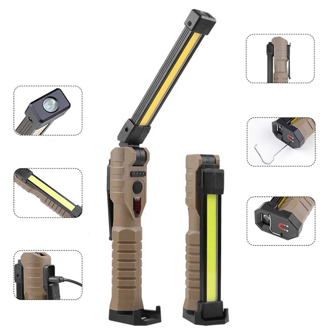 LED USB svítilna - baterka skládací COB XPE LED 15W 1500lm 1200mAh, 7 režimů svícení, s powerbankou