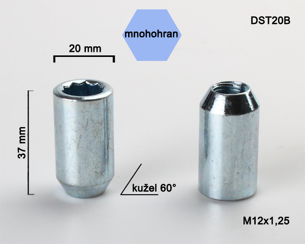 Kolová matice M12x1,25, kužel s vnitřním mnohohranem, průměr 20, pozink