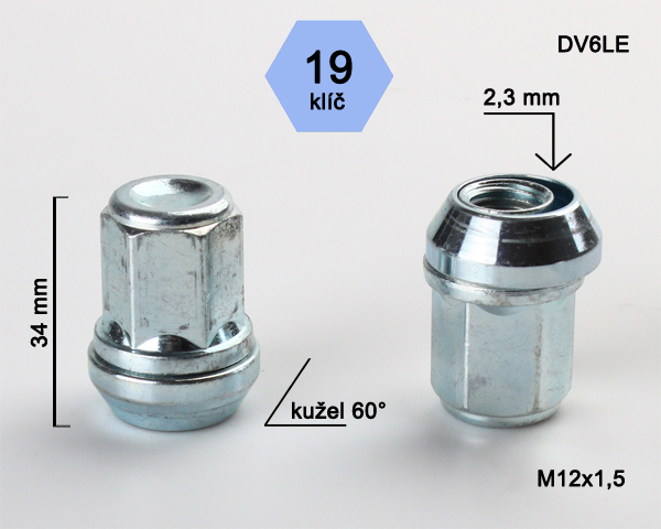 Kolová matice M12x1,5 dosedací plocha kužel plovoucí, zavřená, klíč 19, pozink