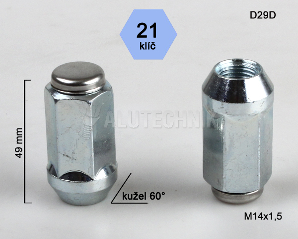 Kolová matice M14x1,5mm, kužel, zavřená prodloužená, klíč 21, pozink