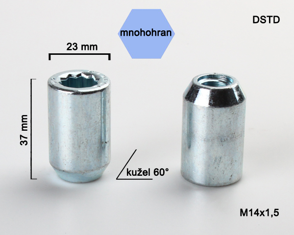 Kolová matice M14x1,5, kužel s vnitřním mnohohranem, průměr 23, pozink