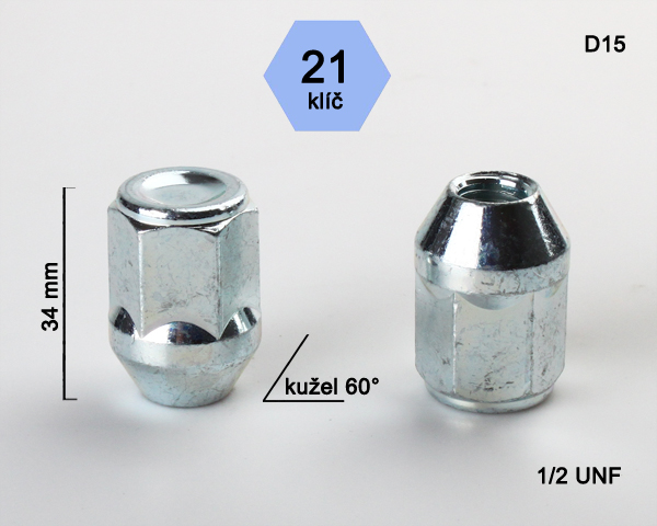Kolová matice 1/2 UNF, dosedací plocha kužel, zavřená, klíč 21, pozink