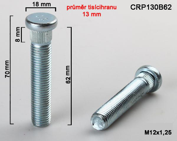 Kolový Svorník M12x1,25x62mm, průměr tisicíhranu 13mm