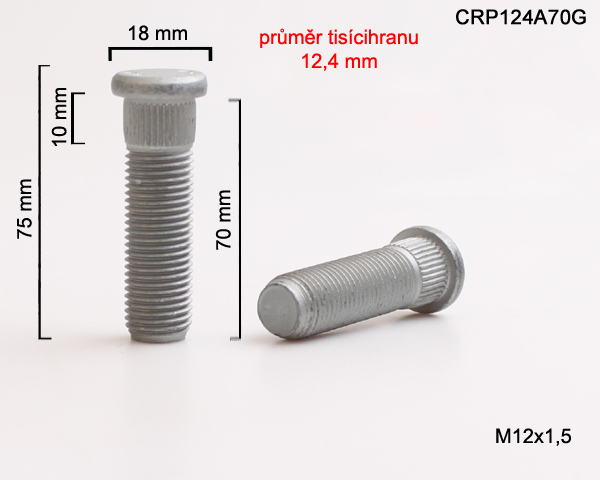 Kolový Svorník M12x1,5x70mm, průměr tisicíhranu 12,4mm