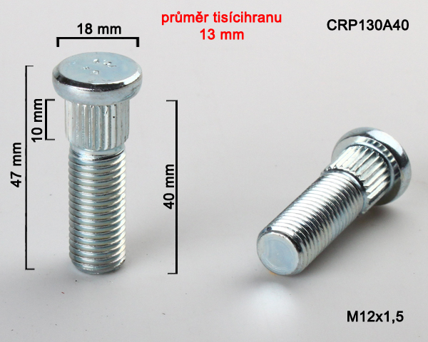 Kolový Svorník M12x1,5x40mm, průměr tisicíhranu - 13mm