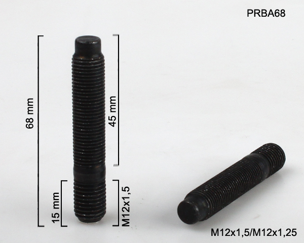 Kolový Svorník M12x1,5x15/M12x1,25 oboustranný závit, černý, celková délka 68mm