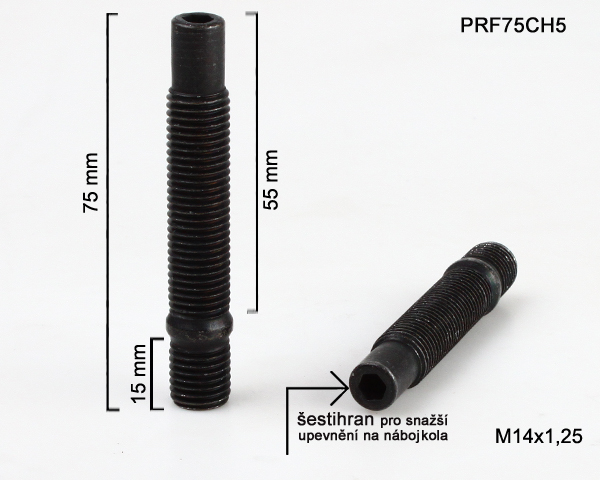 Kolový Svorník M14x1,25x55+15mm, oboustranný závit, černý, celková délka 75mm