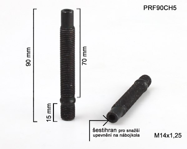 Kolový Svorník M14x1,25x70+15mm, oboustranný závit, černý, celková délka 90mm