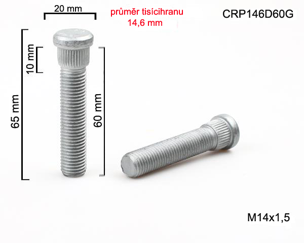 Kolový Svorník M14x1,5x60mm, průměr tisicíhranu 14,6mm