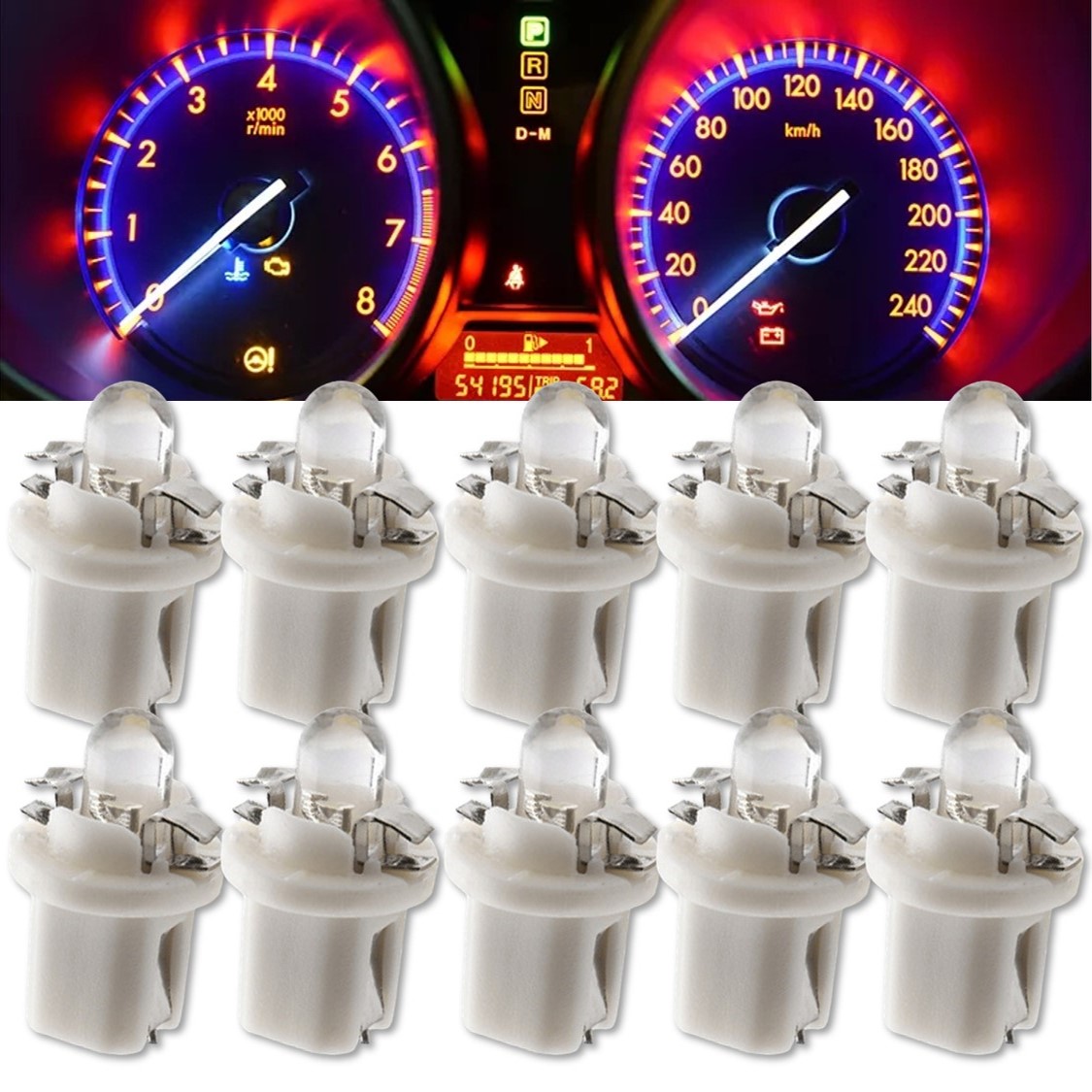 Sada 10ks LED žárovek B8,5D do palubní desky, barva bílá