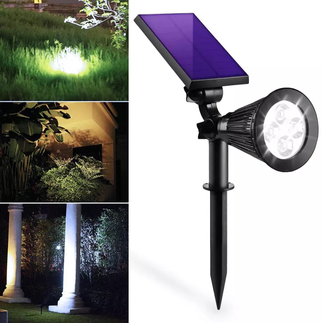 LED solární zahradní světlo - SPOT reflektor 250lm 2200mAh 4 LED studená bílá