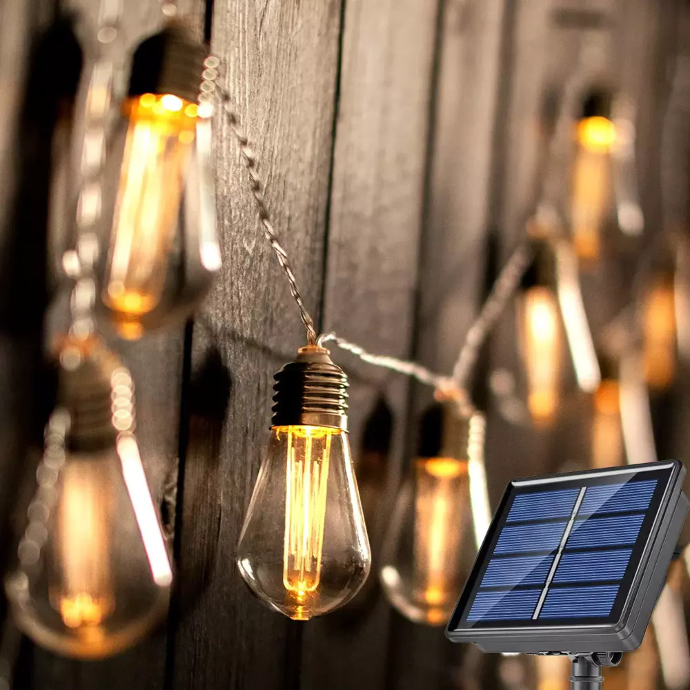 LED solární zahradní girlanda 20 LED žárovek, 6m teplá bílá