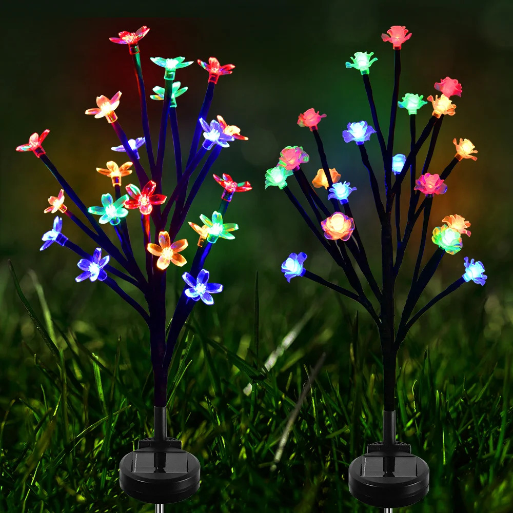 Solární zahradní lampa LED strom s květinami, zápich 70cm, 600mAh