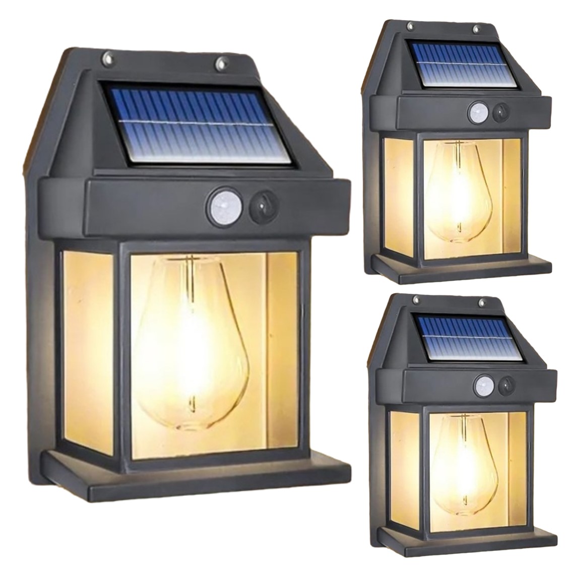 Sada 3ks solární nástěnné světlo s detektorem pohybu RETRO 600LM 120°