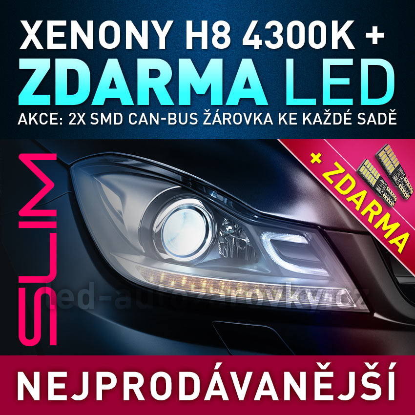 AKCE - Xenony HID H8 4300K - Přestavbová sada, 12V, provedení slim