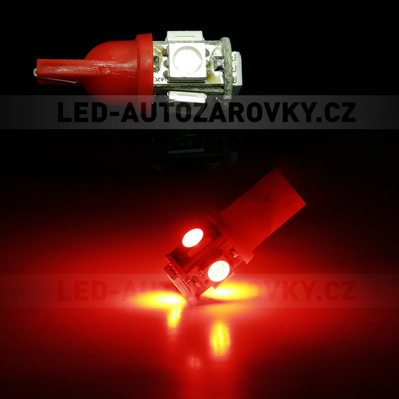 LED T10 - 5 x LED SMD ČERVENÉ - bezpaticové, 1ks