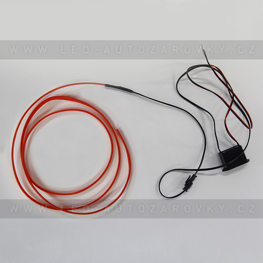 Svítící elektrický drát - kabel, 2m, barva červená, 12V
