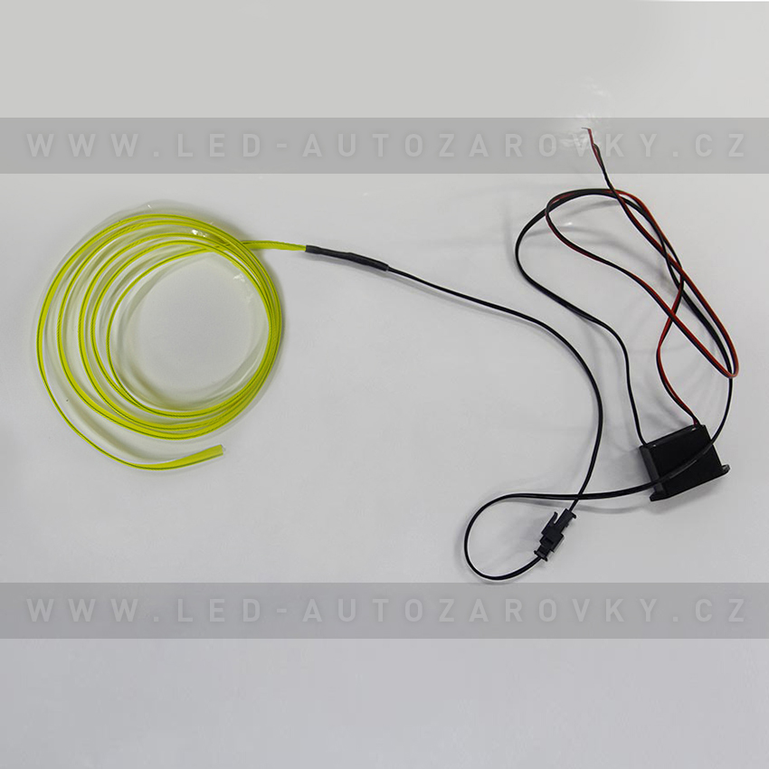 Svítící elektrický drát - kabel, 2m, barva žlutá, 12V