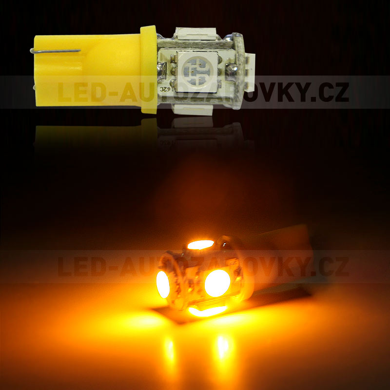 LED T10 - 5 x LED SMD ŽLUTÉ - bezpaticové, 1ks