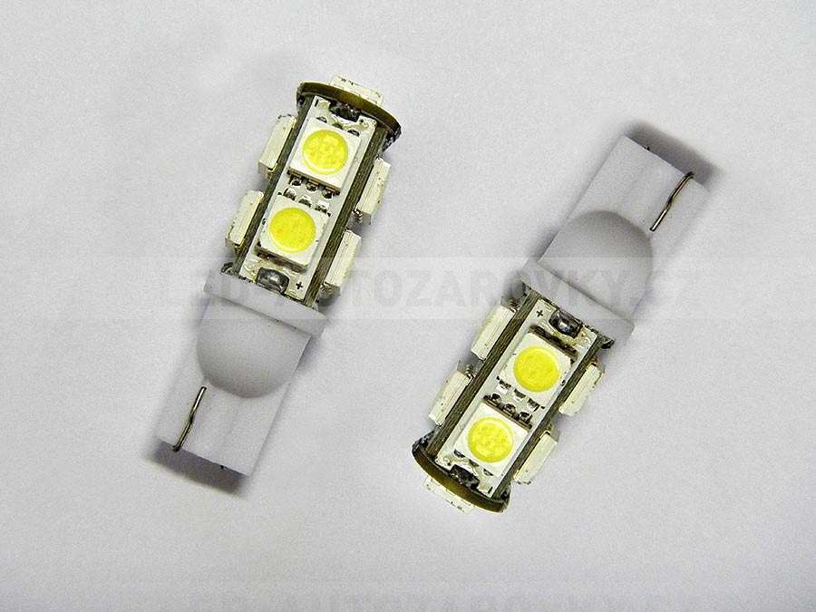 LED T10 - 9 x LED SMD BÍLÉ - bezpaticové, 1ks