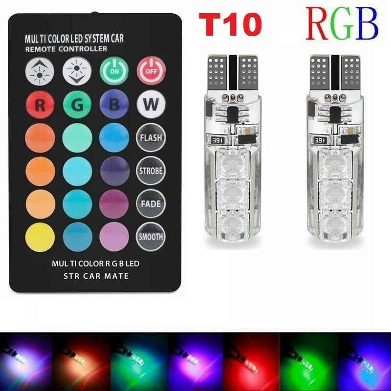 RGB LED autožárovky W5W T10 s dálkovým ovládáním, 2ks