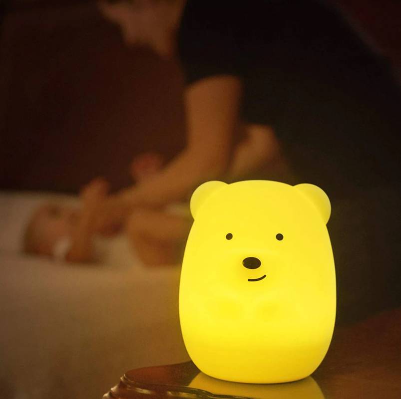 Silikonová LED RGB dětská lampička - medvídek + dálkové ovládání