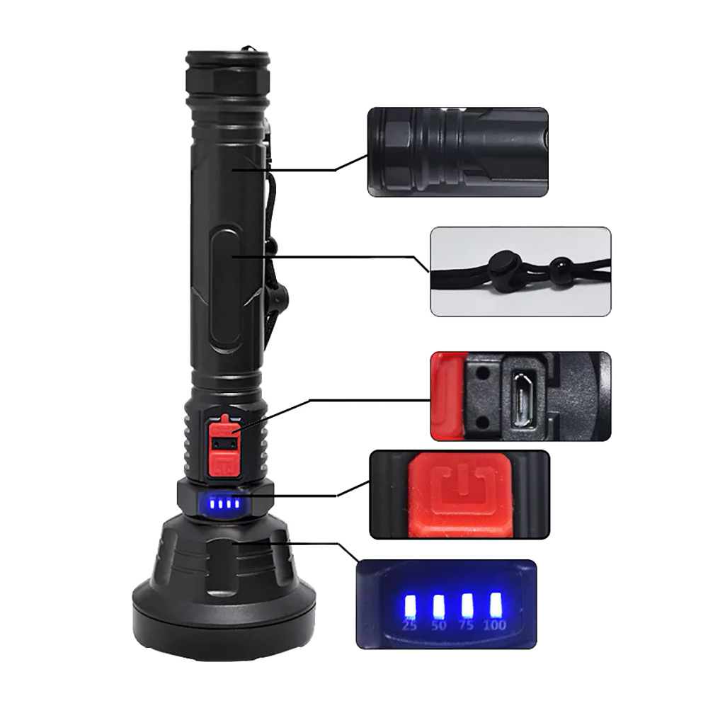 LED svítilna - baterka s vestavěnou dobíjecí baterií, 3 světelné režimy, 500lm, 2000mAh