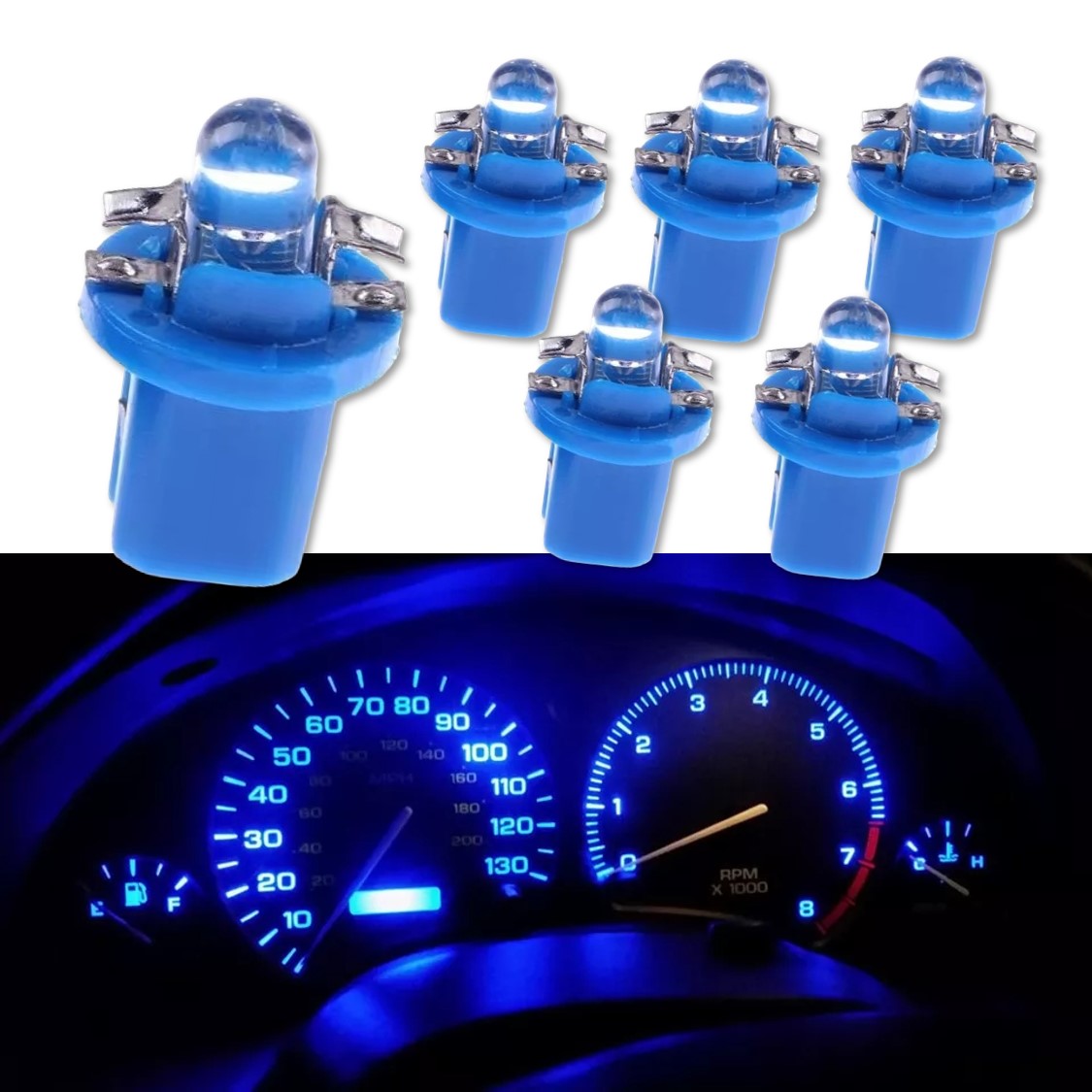 Sada 6ks LED žárovek B8,5D do palubní desky, barva modrá