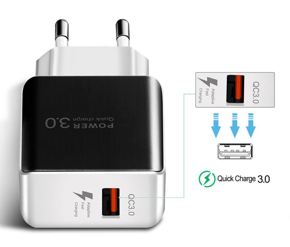 Rychlonabíječka USB černá, rychlé nabíjení Quick Charge 3.0, adaptivní rychlé nabíjení