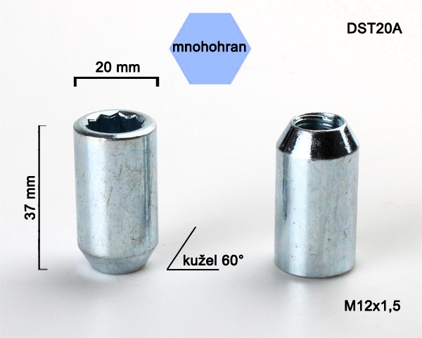 Kolová matice M12x1,5, kužel s vnitřním mnohohranem, průměr 20, pozink