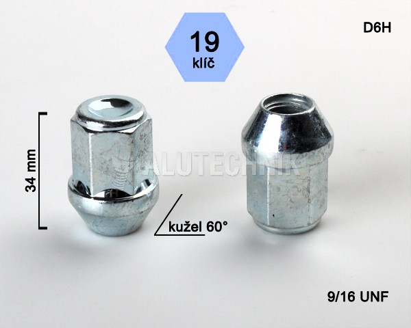 Kolová matice 9/16 UNF kužel zavřená, klíč 19mm výška 34mm