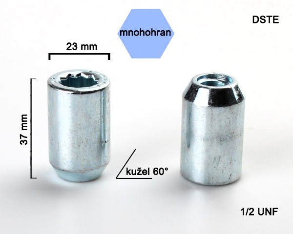 Kolová matice 1/2 UNF, kužel s vnitřním mnohohranem, průměr 23, pozink