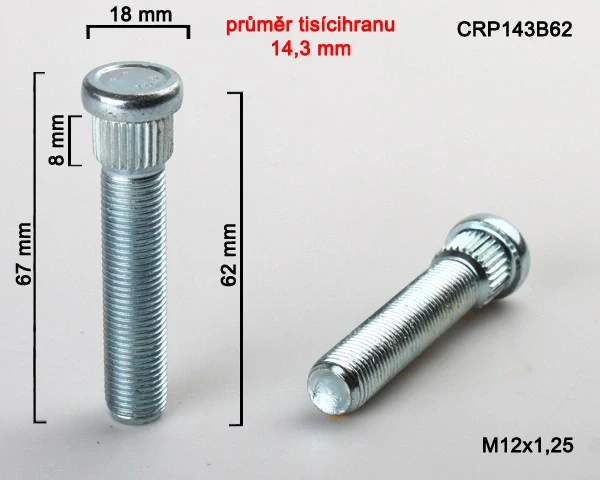 Kolový Svorník M12x1,25x62mm, průměr tisicíhranu 14,3mm
