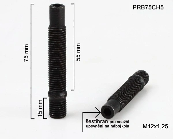 Kolový Svorník M12x1,25x55+15mm, oboustranný závit, černý, celková délka 75mm