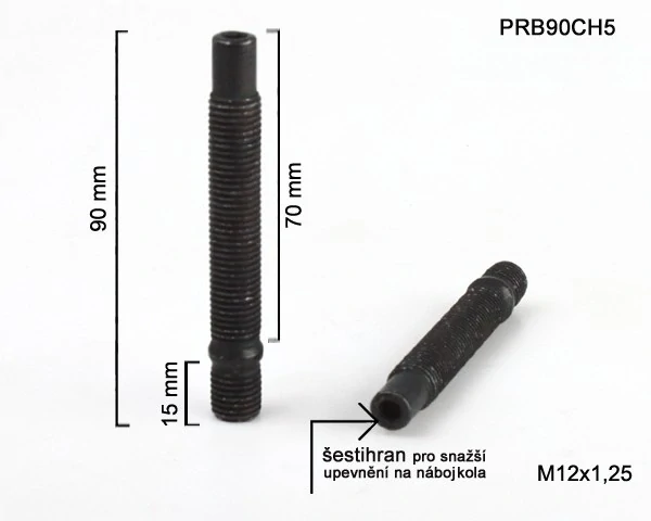 Kolový Svorník M12x1,25x70+15mm, oboustranný závit, černý, celková délka 90mm