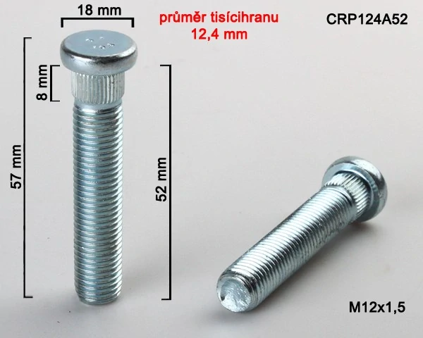 Kolový Svorník M12x1,5x52mm, průměr tisicíhranu 12,4mm