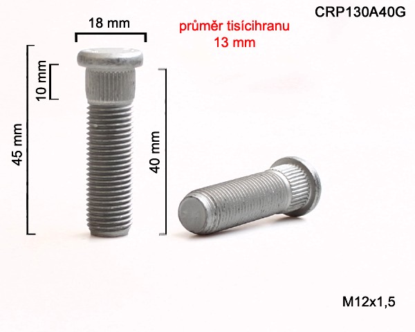 Kolový Svorník M12x1,5x40mm, průměr tisicíhranu 13mm