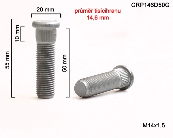 Kolový Svorník M14x1,5x50mm, průměr tisicíhranu 14,6mm