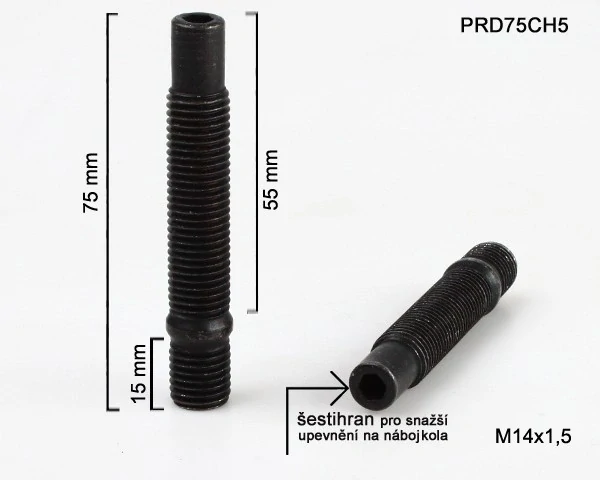 Kolový Svorník M14x1,5x55+15+15mm, oboustranný závit, černý, celková délka 75mm