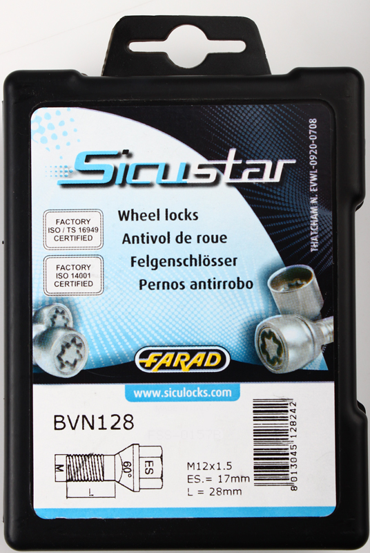 Zajišťovací šrouby SICUSTAR M12x1,5x28mm, kužel, klíč 17, černé