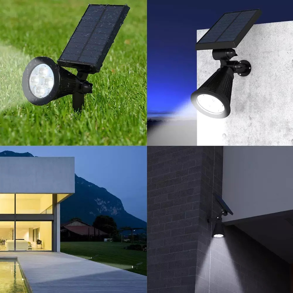 LED solární zahradní světlo - SPOT reflektor 250lm 2200mAh 4 LED studená bílá