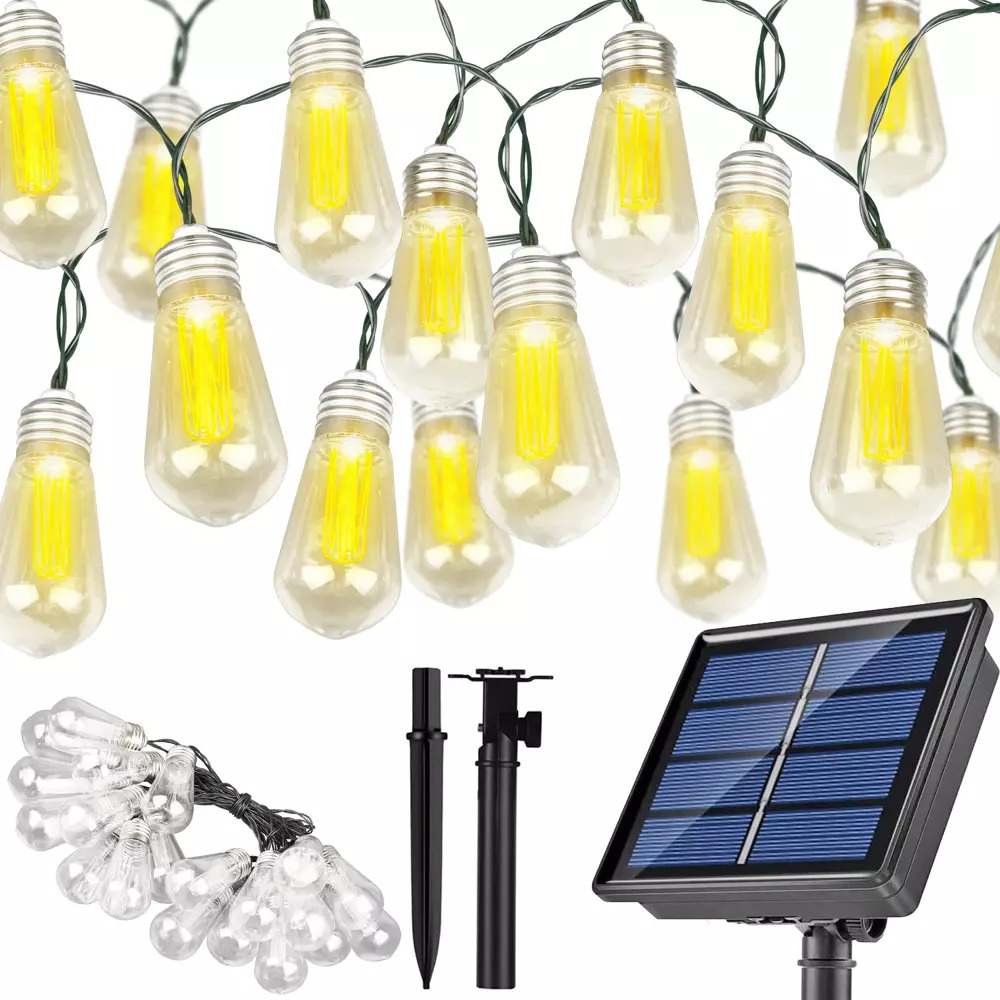 LED solární zahradní girlanda 20 LED žárovek, 6m teplá bílá