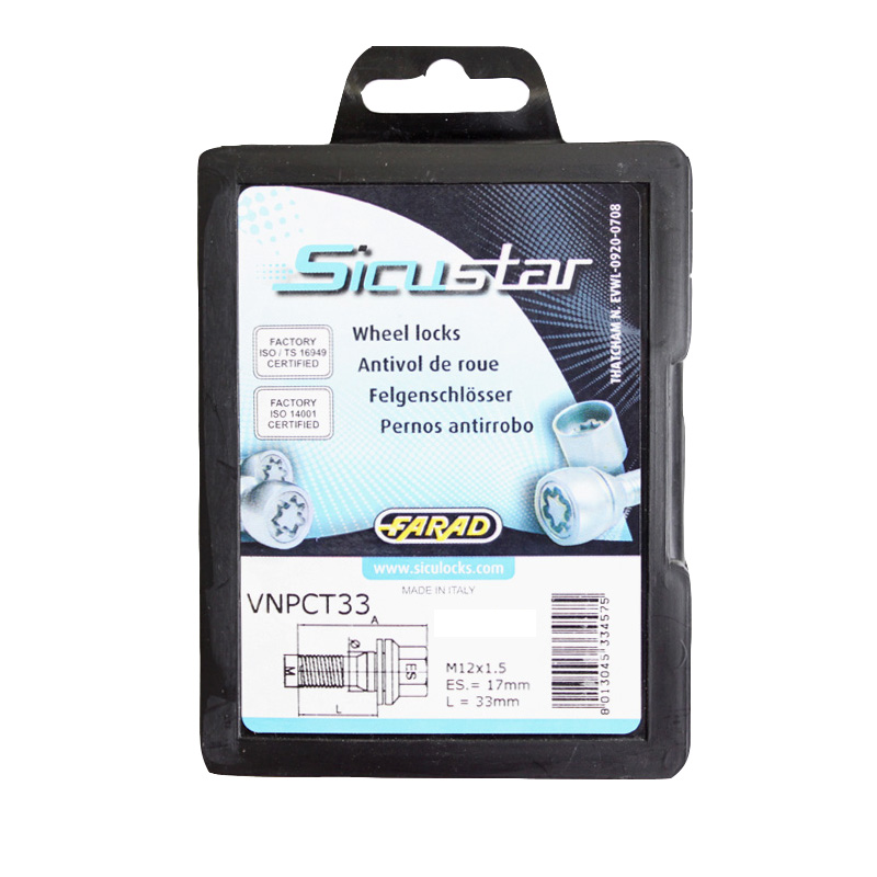 Zajišťovací šrouby SICUSTAR M12x1,5x33mm, plochá s podložkou, klíč 17