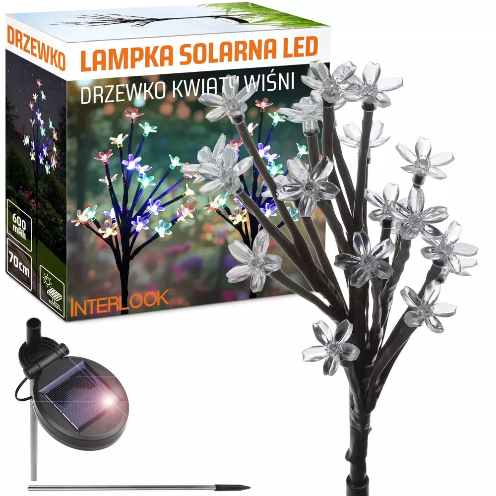 Solární zahradní lampa LED strom s květinami, zápich 70cm, 600mAh