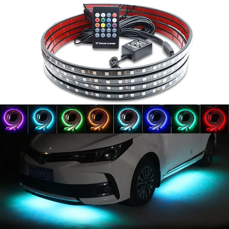 LED RGB flexibilní ambientní podsvětlení - neonové pásky 4ks vnitřní/vnější, 2x90cm 2x120cm, 12V + dálkové ovládaní